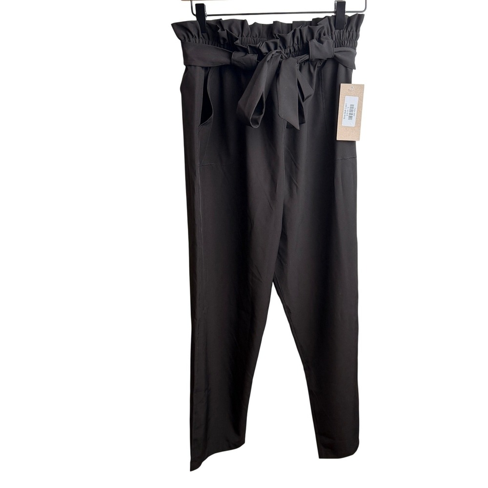 Albion Womens Jetsetter Pants S Black Paperbag Waist High Rise Stretch Workwear